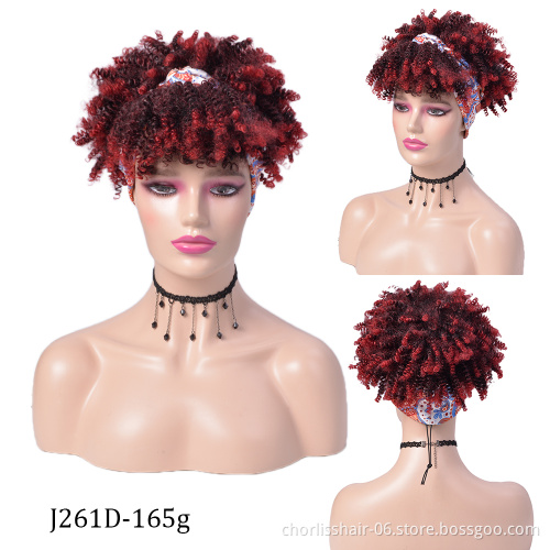 Free Sample Wholesale Natural Heat Resistant Kinky Curly Afro Short Wig Synthetic Hair Headband Wigs For Black Women